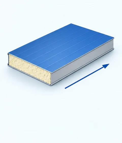AI concept illustration of a sandwich panel cross-section and travel direction