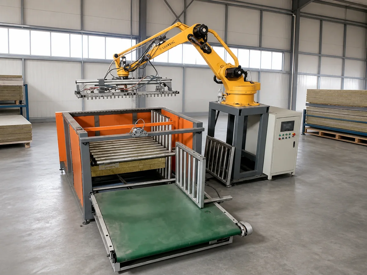 Robotic arm rock wool continuation machine