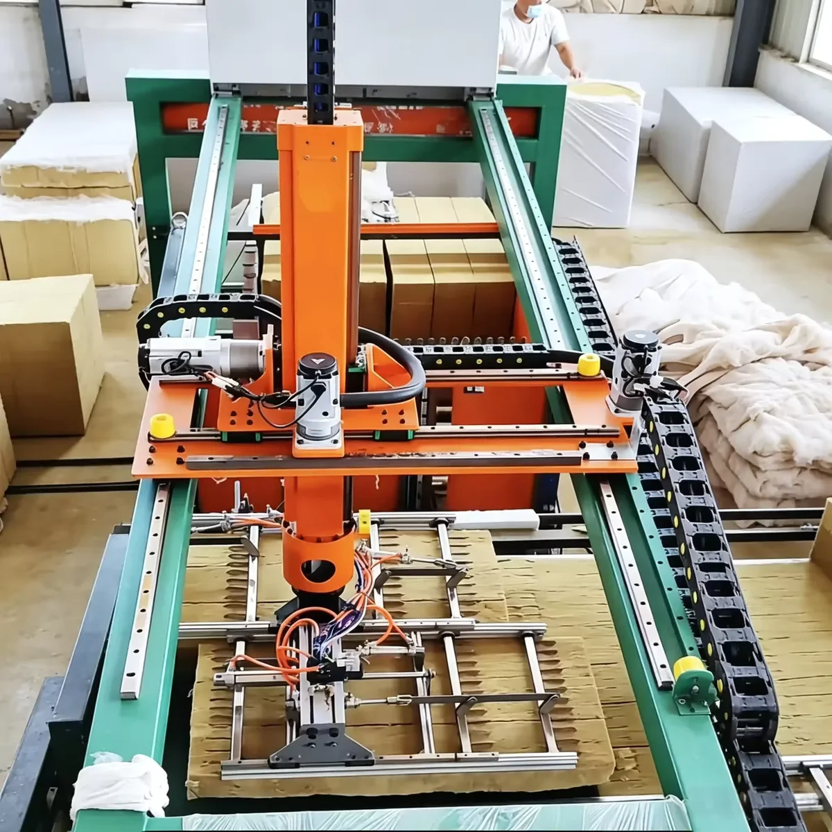 Actual gantry-type rock wool continuation machine prototype